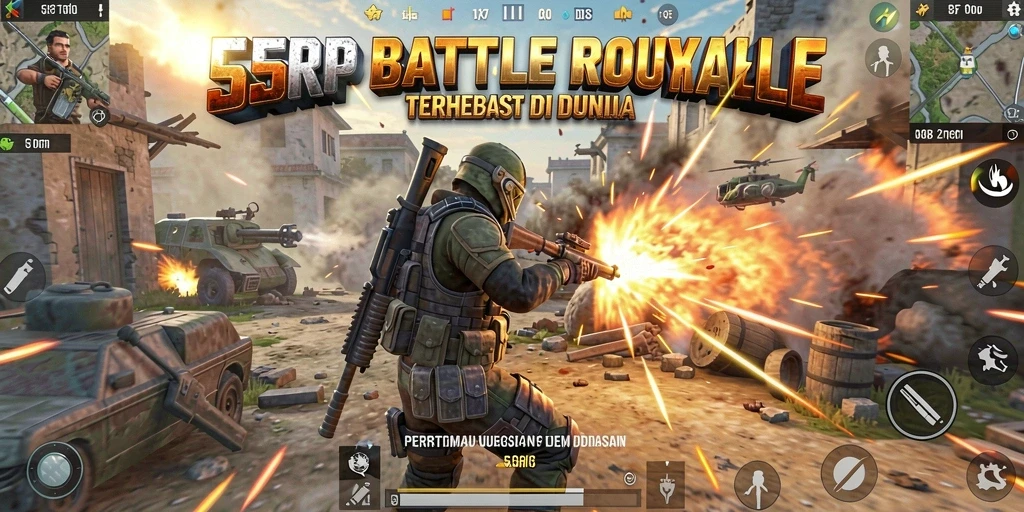 Tangkapan layar gameplay menampilkan pertempuran seru di 55RP.