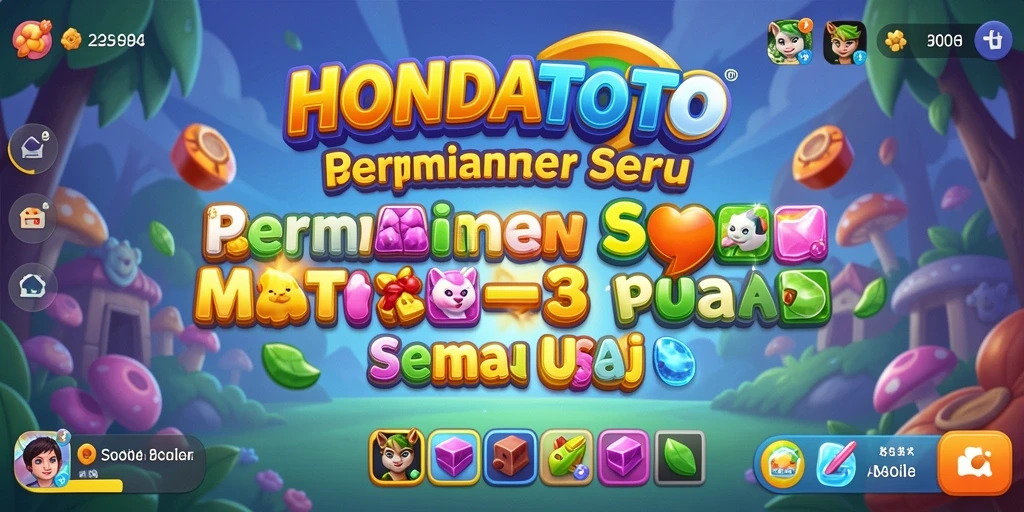 Screenshot utama HONDATOTO menampilkan gameplay seru Match-3 dengan kombinasi warna-warni.