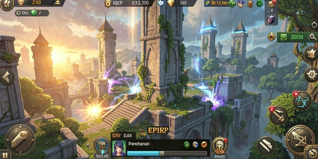 Tampilan screenshot gameplay Tower Defense IDRRP yang menampilkan aksi menara melawan gelombang musuh.