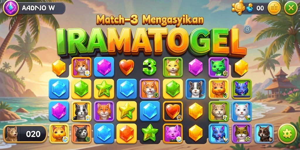 Tangkapan layar IRAMATOGEL menampilkan gameplay Match-3 yang mengasyikkan.