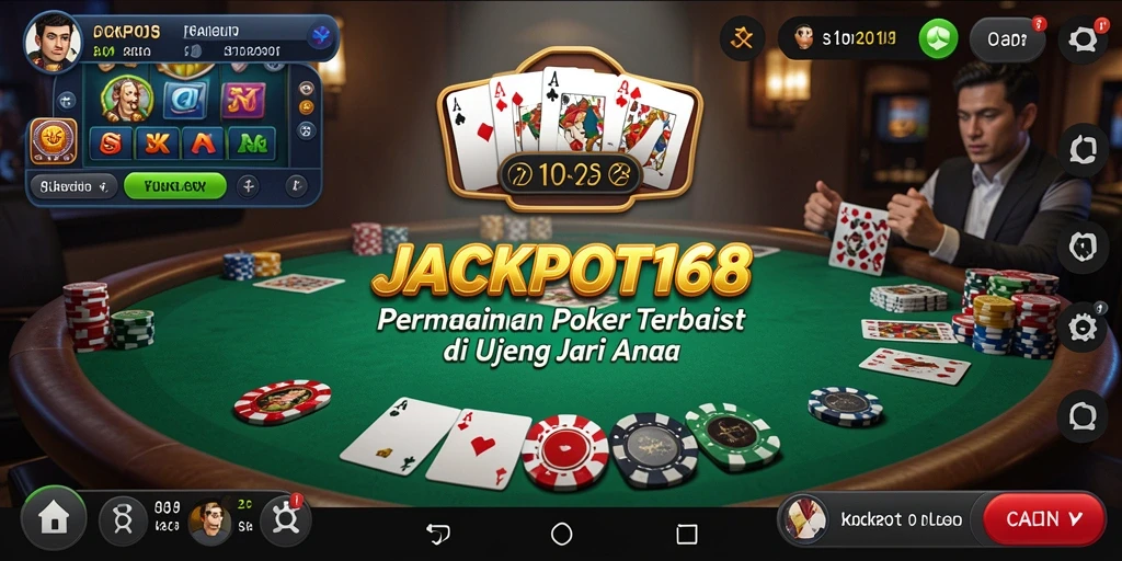 Tangkapan layar JACKPOT168 menampilkan pemain poker sedang bersaing di meja virtual.