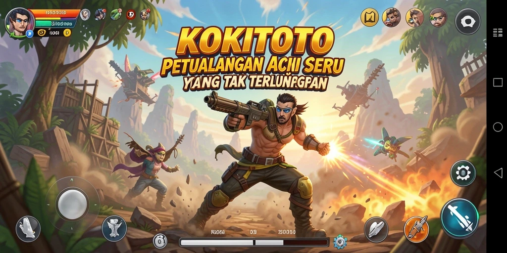 Screenshot utama KOKITOTO menampilkan aksi pertempuran yang mendebarkan.