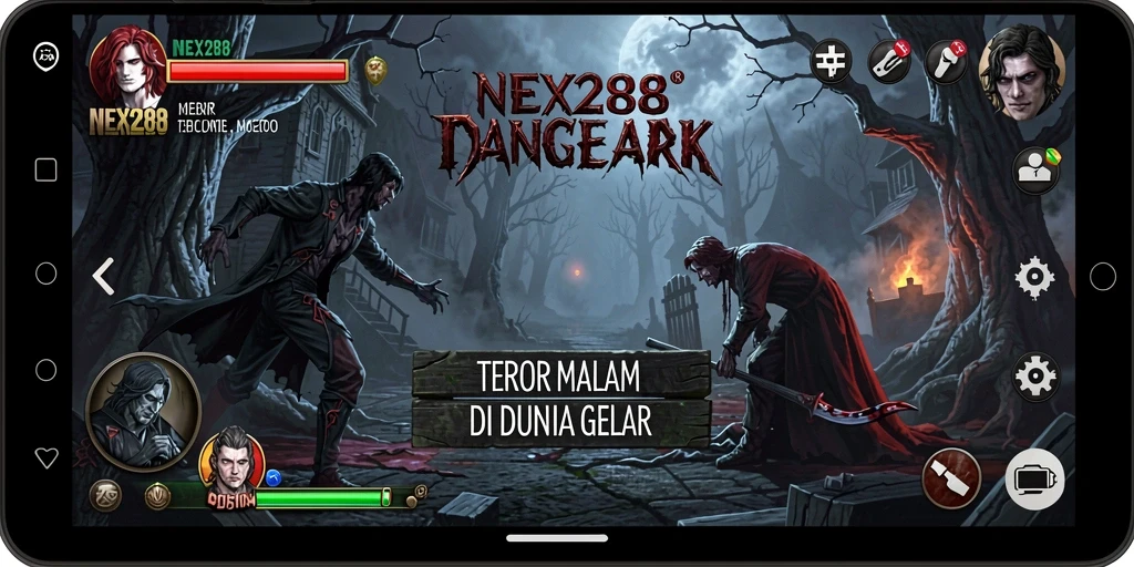 Tampilan gameplay menyeramkan NEX288 dengan atmosfir kelam.