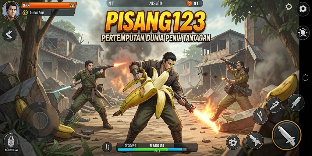 Screenshot menampilkan aksi seru dalam PISANG123 Battle Royale.