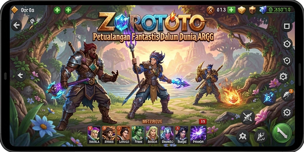 Tampilan gameplay epik ZOROTOTO dengan karakter yang beraksi.
